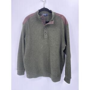 Cremieux Olive Green Cotton Mock Neck Sweater Brown Elbow Patch Men’s Large